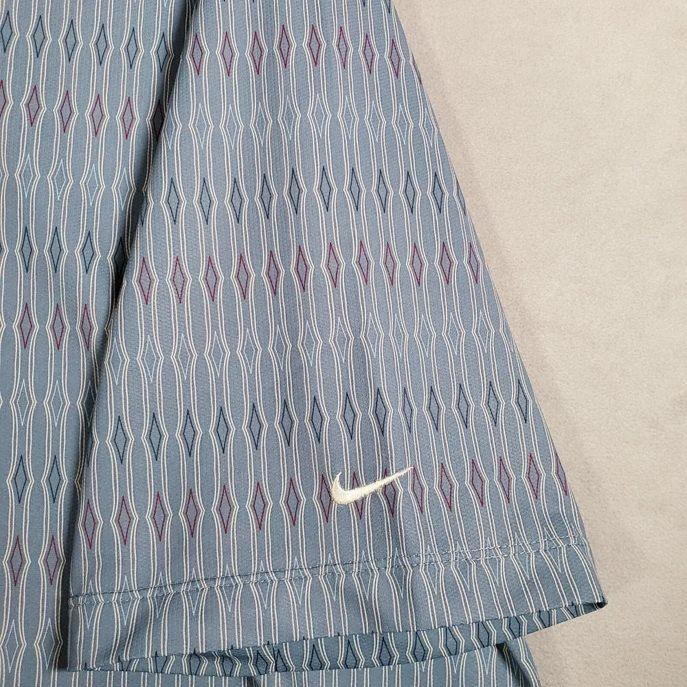Nike Golf Polo Shirt Mens XL‎ Blue Geometric Print Dri-Fit Performance Stretch